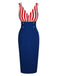 1960s V-Neck Red Blue Contrast Stripes Dress: where 1960s romance meets her modern spirit