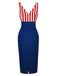 1960s V-Neck Red Blue Contrast Stripes Dress — the kind of 1960s dress that makes strangers smile