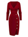 1960s V-Neck Ribbed Knit Button Bodycon Dress - vintage dress, retro fashion