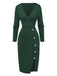 1960s V-Neck Ribbed Knit Button Bodycon Dress - vintage dress, retro fashion