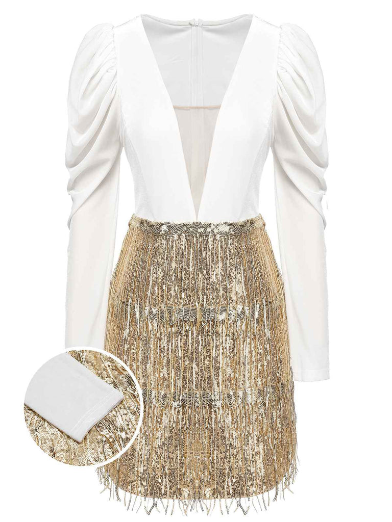 1960s V-Neck Tassel Sequined Wrap Dress: timeless style reimagined