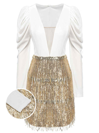 1960s V-Neck Tassel Sequined Wrap Dress: timeless style reimagined