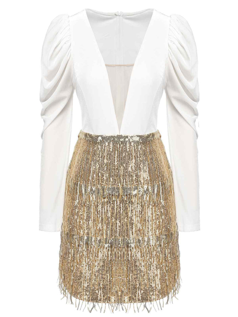 1960s V-Neck Tassel Sequined Wrap Dress — vintage elegance for the modern woman