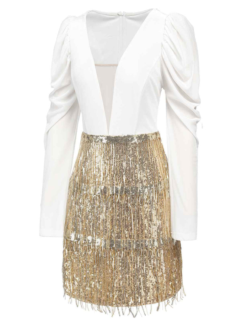 1960s V-Neck Tassel Sequined Wrap Dress: timeless style reimagined