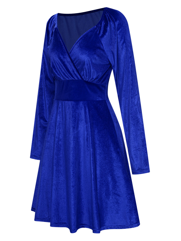 1960s V-Neck Velvet Long Sleeve A-Line Dress, vintage dress, retro fashion - perfect for women who love vintage and retro fashion