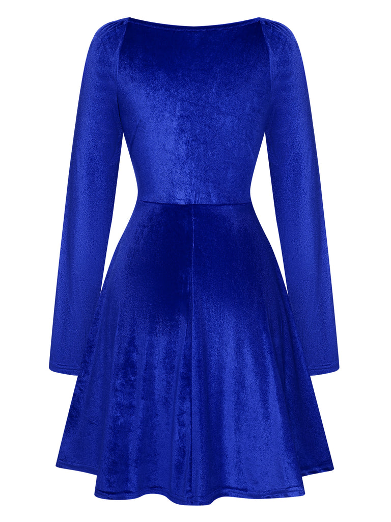 1960s V-Neck Velvet Long Sleeve A-Line Dress, vintage dress, retro fashion - perfect for women who love vintage and retro fashion