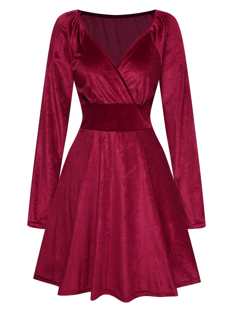 1960s V-Neck Velvet Long Sleeve A-Line Dress — a 1960s silhouette that turns sidewalks into runways