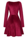 She slips into this 1960s V-Neck Velvet Long Sleeve A-Line Dress and suddenly it's a 1960s daydream