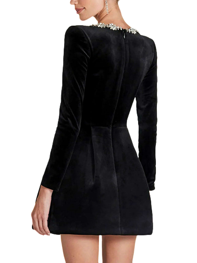 1960s Velvet Diamond Square Neck Dress - vintage dress, retro fashion