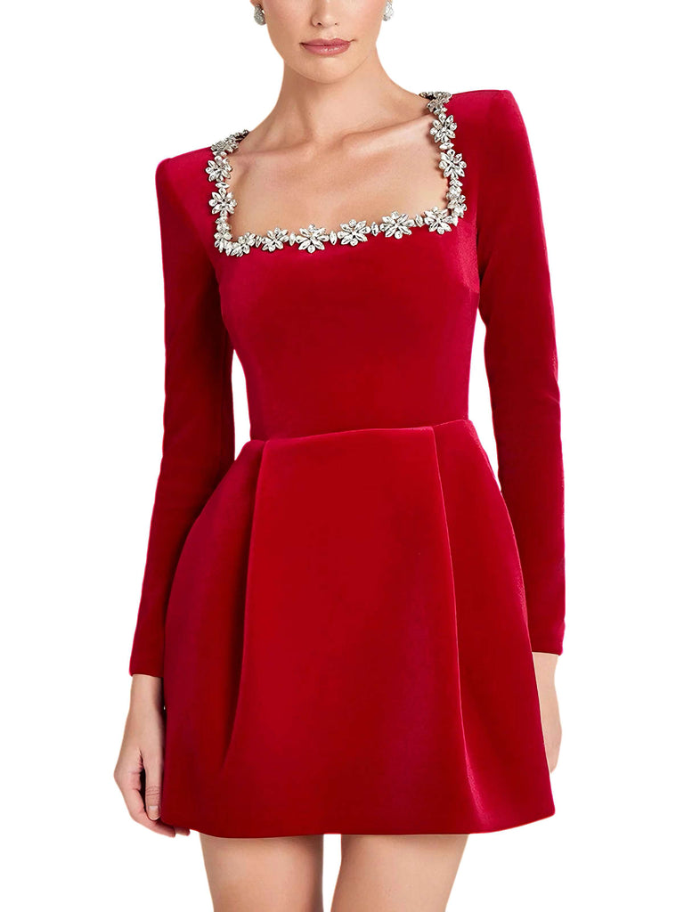 1960s Velvet Diamond Square Neck Dress - vintage dress, retro fashion