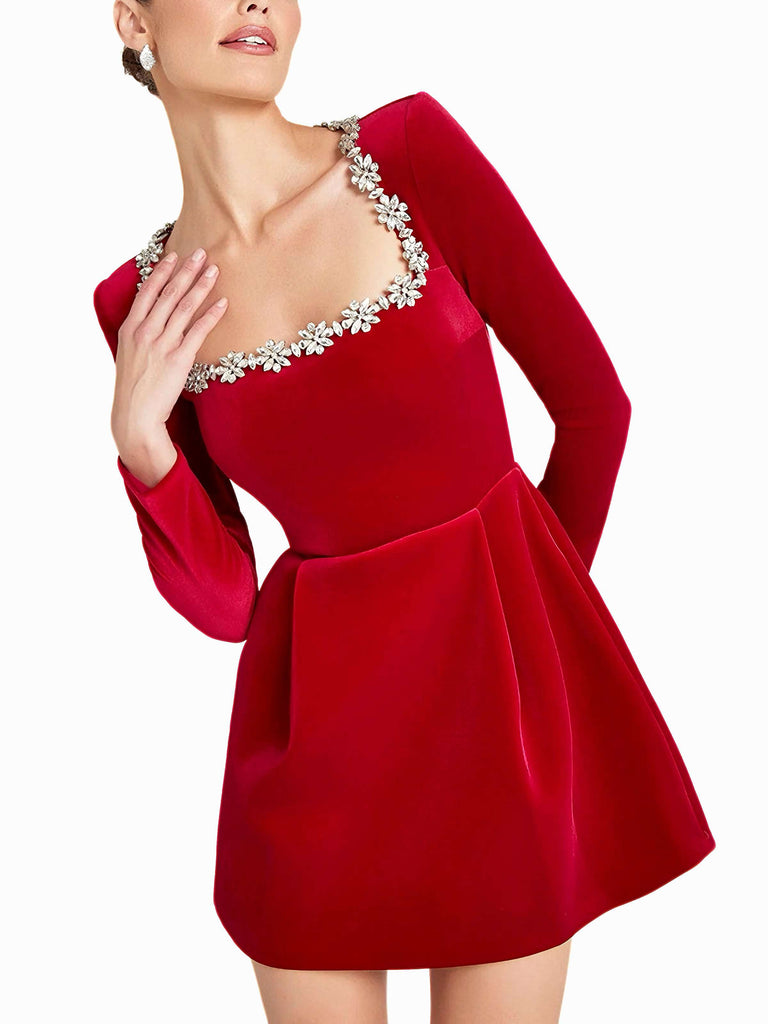 1960s Velvet Diamond Square Neck Dress - vintage dress, retro fashion