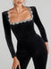 1960s Velvet Floral Diamond Square Neck Jumpsuit - vintage jumpsuit, retro fashion