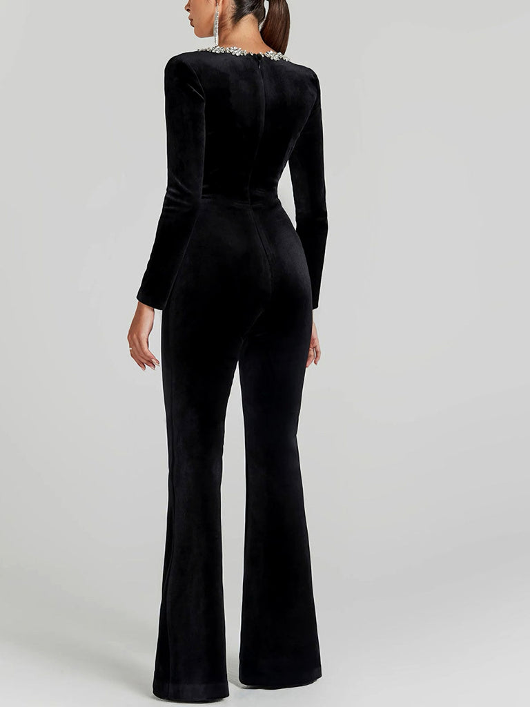 1960s Velvet Floral Diamond Square Neck Jumpsuit, vintage romper, retro jumpsuit - perfect for women who love vintage and retro fashion