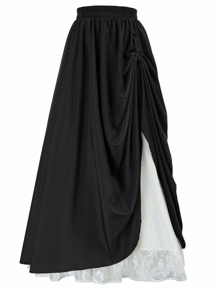 1960s Victorian-Style Ruched Lace Maxi Skirt: 1960s grace for the woman who dances through life