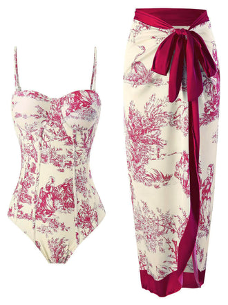 She's wearing 1960s Vintage Ink Floral Swimsuit & Cover-Up and the whole beach remembers the 1960s