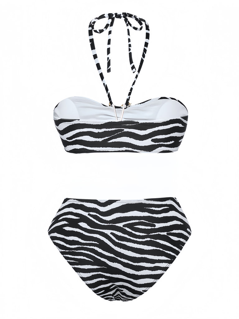 1960s Zebra Print Sea Star Accents Bandeau Bikini Set - vintage fashion, retro style