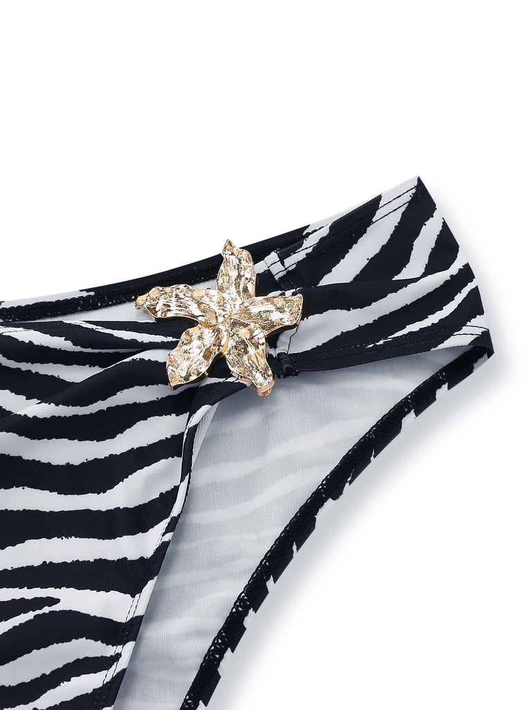 1960s Zebra Print Sea Star Accents Bandeau Bikini Set - vintage fashion, retro style