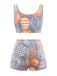2PCS Grey 1970s Glowing Halloween Pumpkin Flannel Pajama Set - vintage fashion, retro style