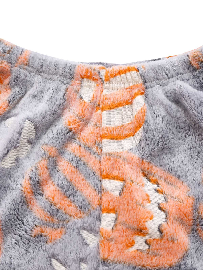 2PCS Grey 1970s Glowing Halloween Pumpkin Flannel Pajama Set - vintage fashion, retro style
