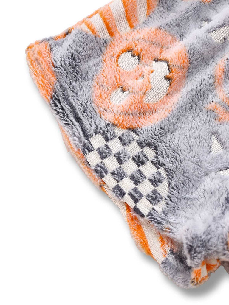 2PCS Grey 1970s Glowing Halloween Pumpkin Flannel Pajama Set - vintage fashion, retro style