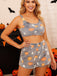 2PCS Grey 1970s Halloween Glowing Print Flannel Pajama Set - vintage fashion, retro style