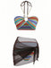 3PCS Multicolor 1970s Halter Rainbow Stripes Shell-Strap Bikini Set - vintage fashion, retro style