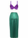 3PCS Purple 1970s Sea Pearl Satin Mermaid Sleepwear Set - vintage nightgown, retro sleepwear