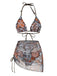 3PCS 1970s Tribal Print Triangle-Strap Bikini Set & Cover-Up - vintage fashion, retro style