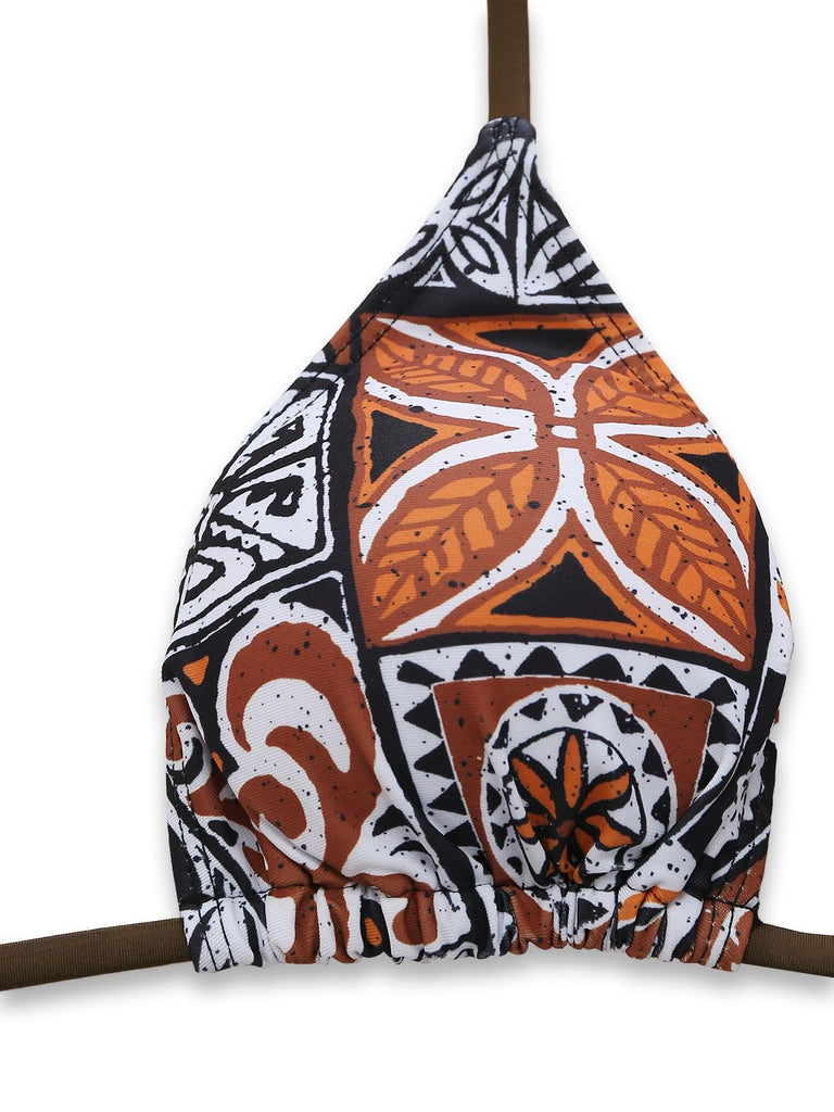 3PCS 1970s Tribal Print Triangle-Strap Bikini Set & Cover-Up - vintage fashion, retro style