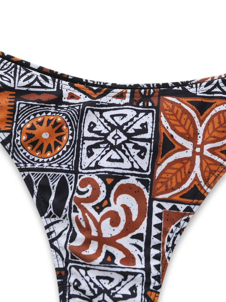 3PCS 1970s Tribal Print Triangle-Strap Bikini Set & Cover-Up - vintage fashion, retro style