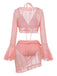 4PCS 1970s Halter Bikini Set & Sheer Bell Sleeve Cover-Up - vintage fashion, retro style