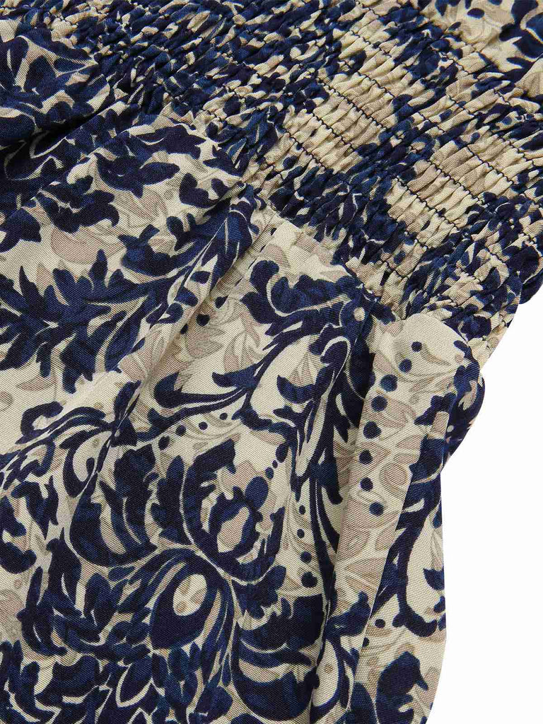 1970s Baroque Prints Square Neck Ruffles Romper, vintage romper, retro jumpsuit - perfect for women who love vintage and retro fashion