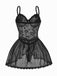 Black 1970s Rose Sheer Lace Suspender Babydoll Nightdress - vintage dress, retro fashion, classic black