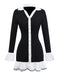 1970s Black & White Contrast Knitted Ruffle Dress - vintage dress, retro fashion, classic black
