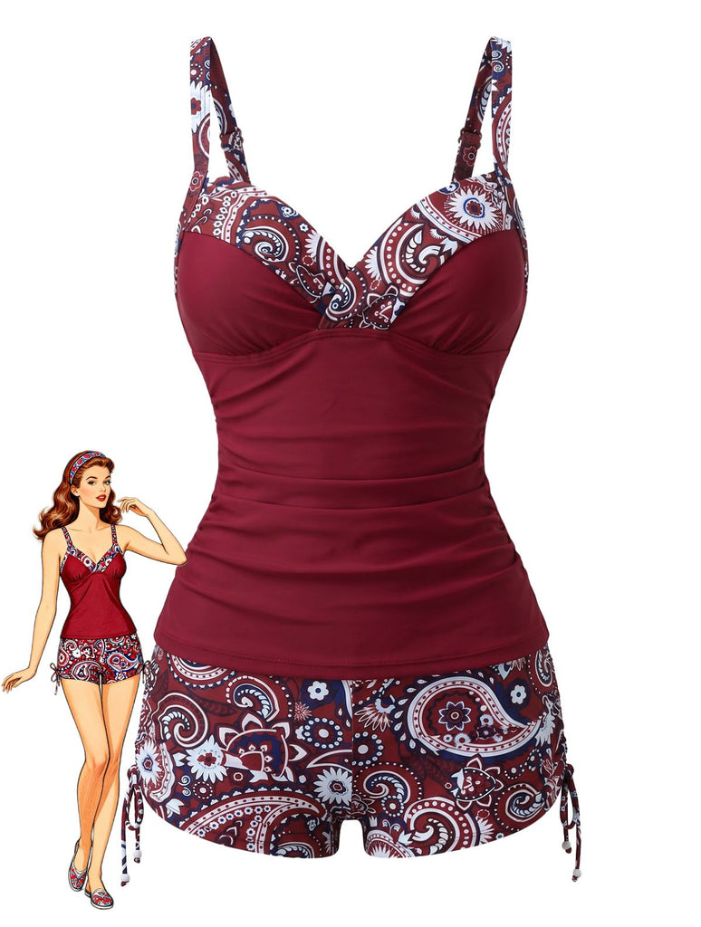 1970s Bohemian Strap V-Neck Tankini Set, bohemian cover up, beach wear - perfect for women who love vintage and retro fashion