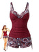 1970s Bohemian Strap V-Neck Tankini Set, bohemian cover up, beach wear - perfect for women who love vintage and retro fashion