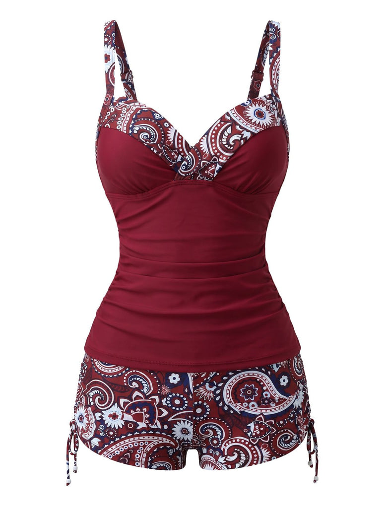 1970s Bohemian Strap V-Neck Tankini Set, bohemian cover up, beach wear - perfect for women who love vintage and retro fashion