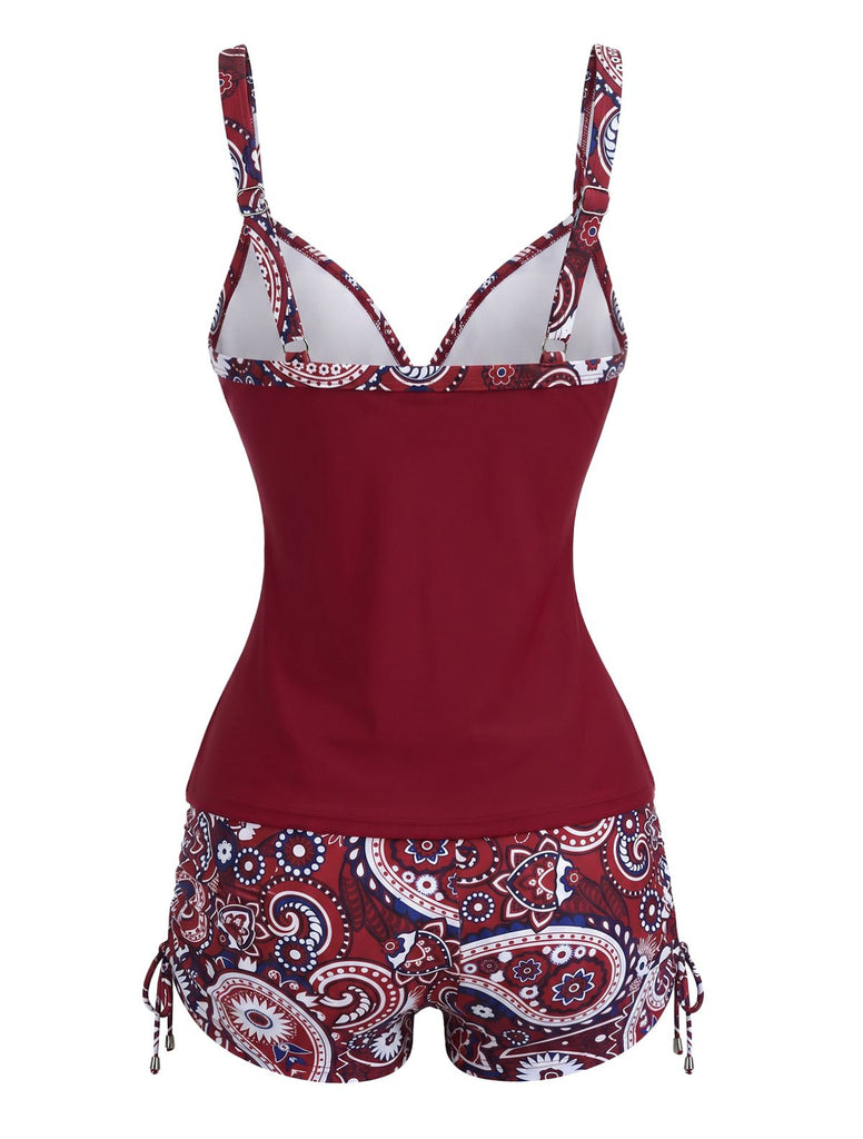 1970s Bohemian Strap V-Neck Tankini Set, bohemian cover up, beach wear - perfect for women who love vintage and retro fashion