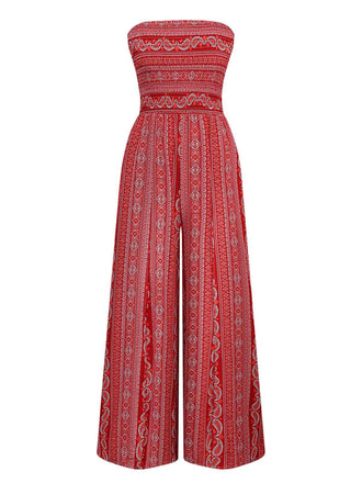 1970s Bohemian Strapless Slit Smocked Jumpsuit - vintage jumpsuit, retro fashion