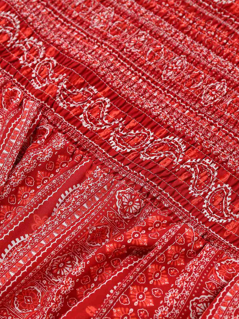 1970s Bohemian Strapless Slit Smocked Jumpsuit - vintage jumpsuit, retro fashion