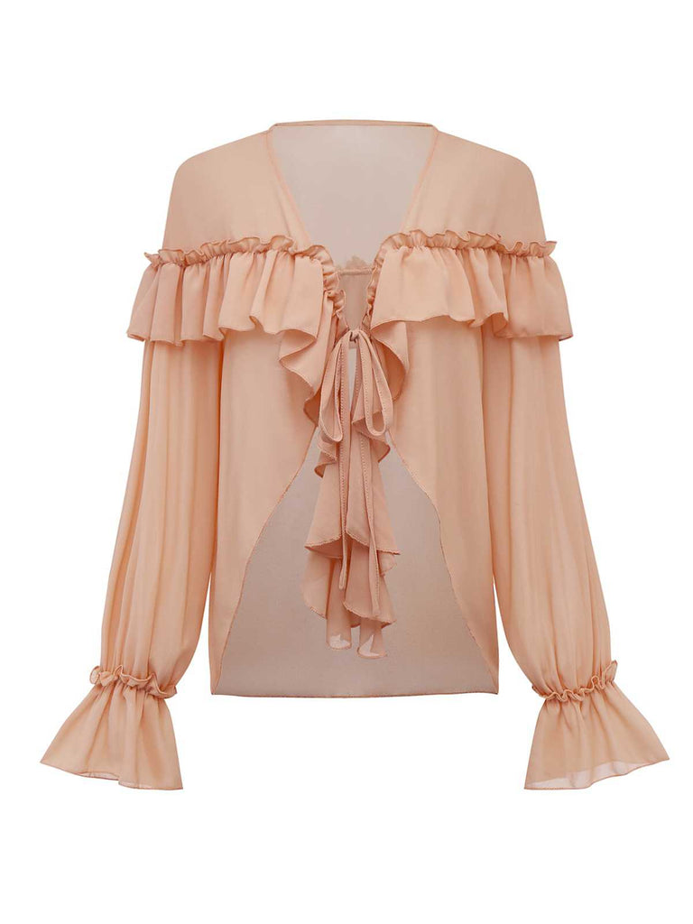 1970s Boho Cascading Ruffles Solid Blouse - vintage fashion, retro style