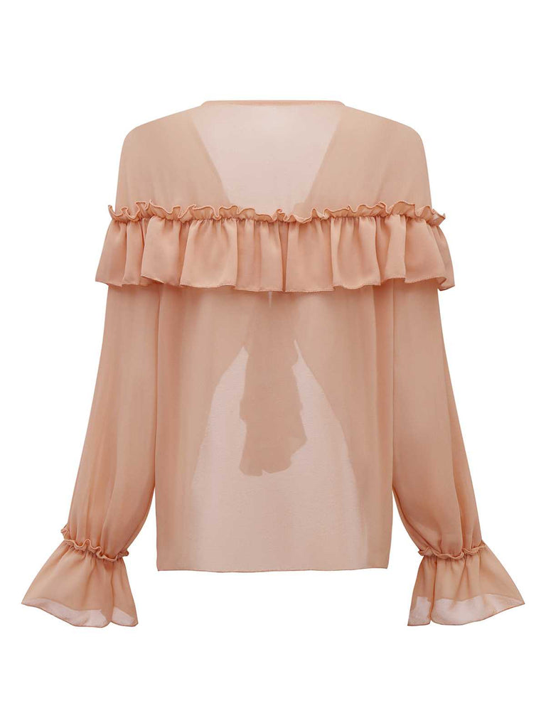 1970s Boho Cascading Ruffles Solid Blouse - vintage fashion, retro style