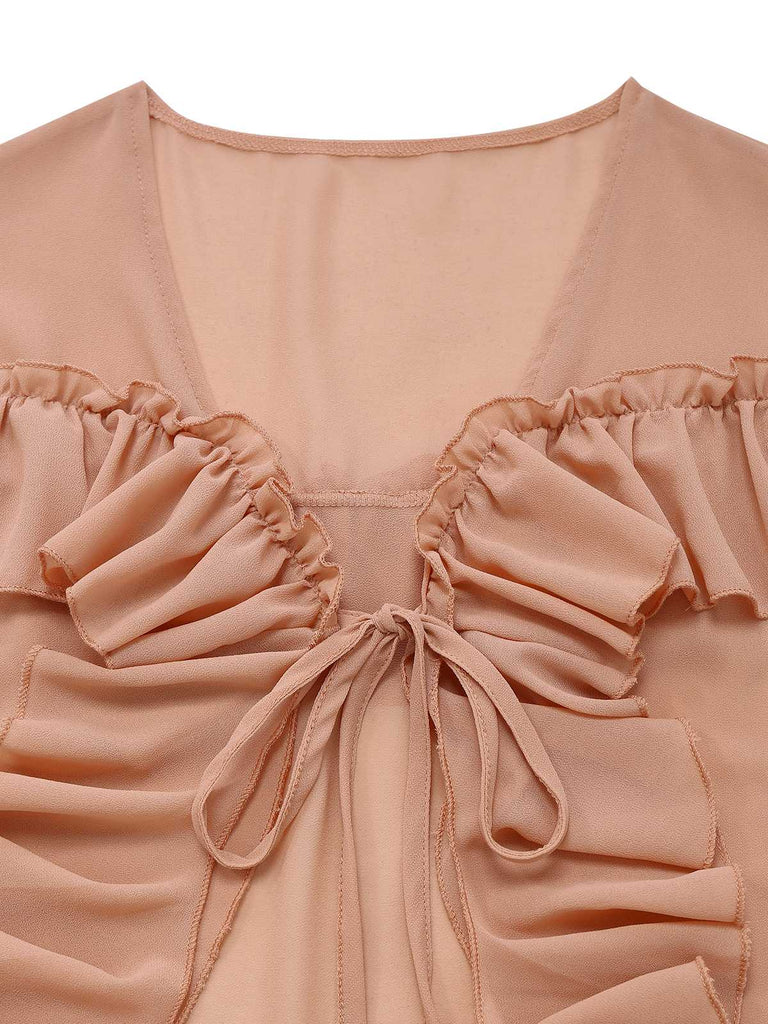 1970s Boho Cascading Ruffles Solid Blouse - vintage fashion, retro style