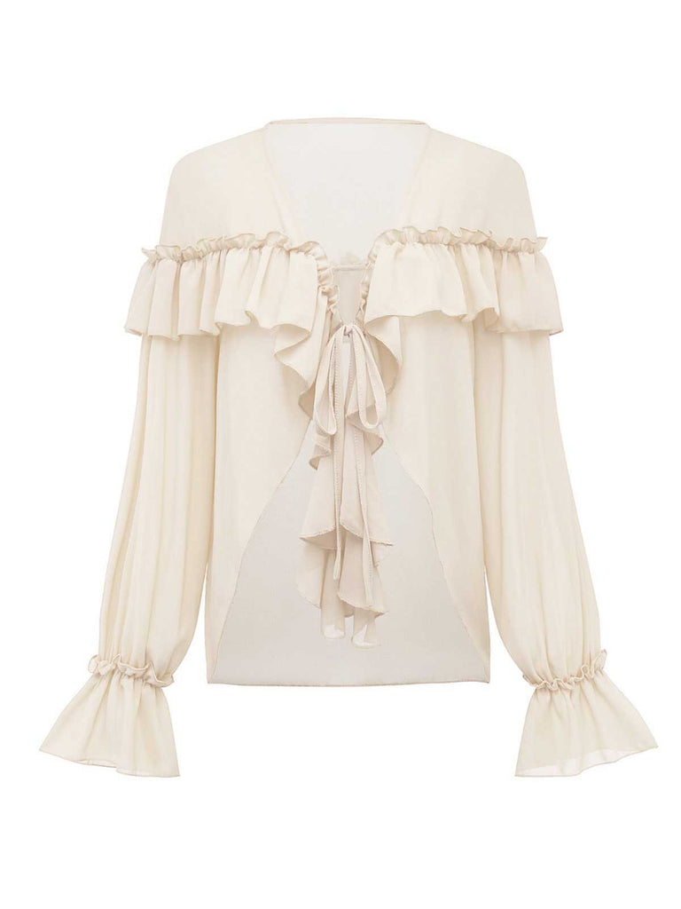1970s Boho Cascading Ruffles Solid Blouse - vintage fashion, retro style
