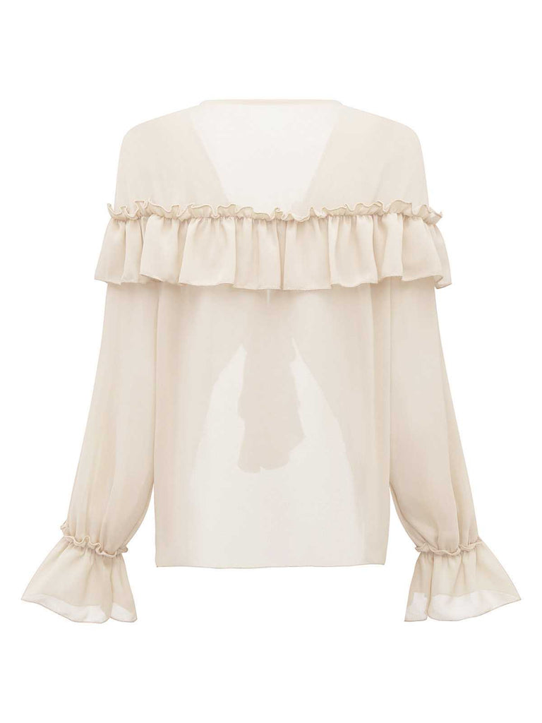 1970s Boho Cascading Ruffles Solid Blouse - vintage fashion, retro style