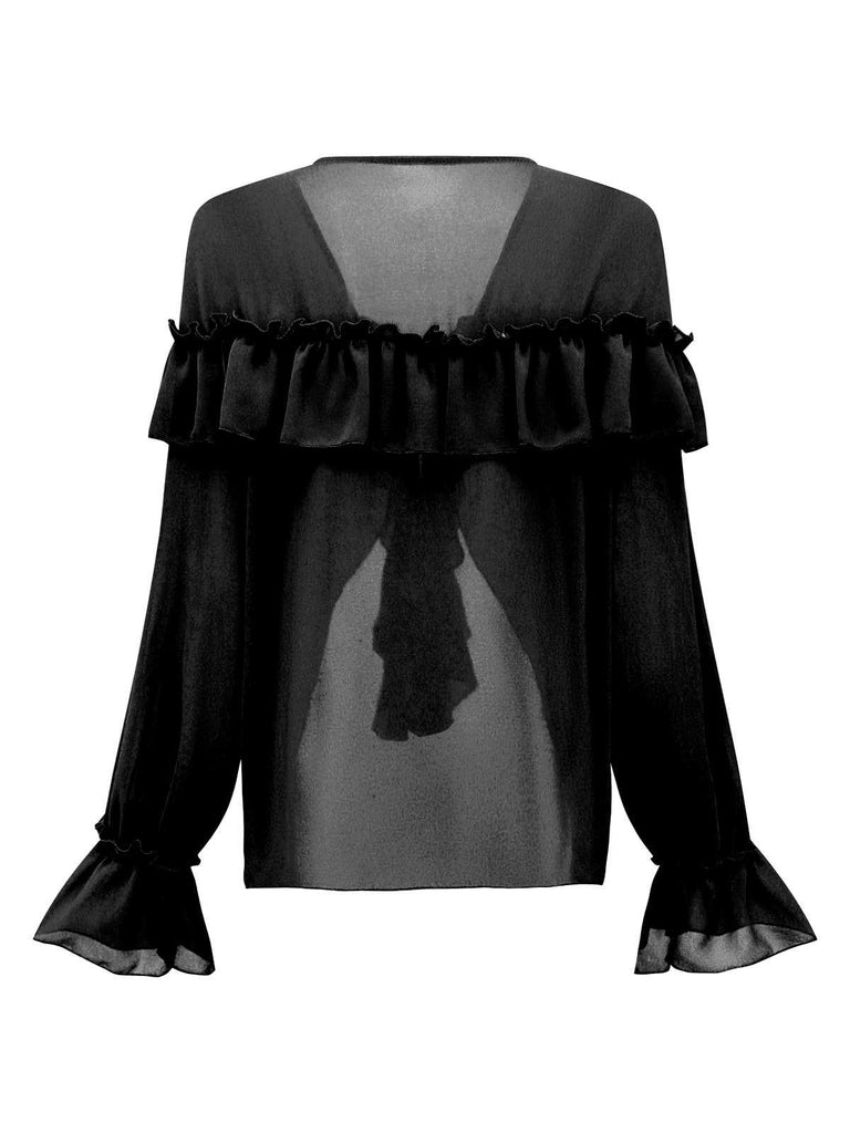 1970s Boho Cascading Ruffles Solid Blouse - vintage fashion, retro style