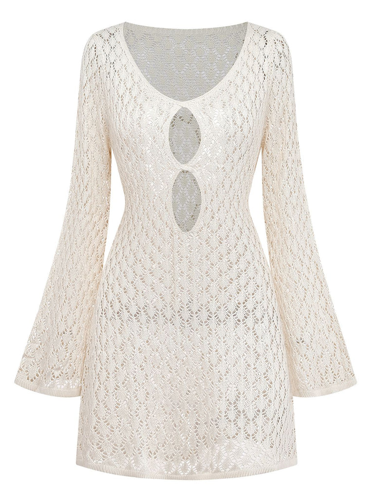 1970s Boho Crochet Hollow-Out Cover-Up - vintage fashion, retro style