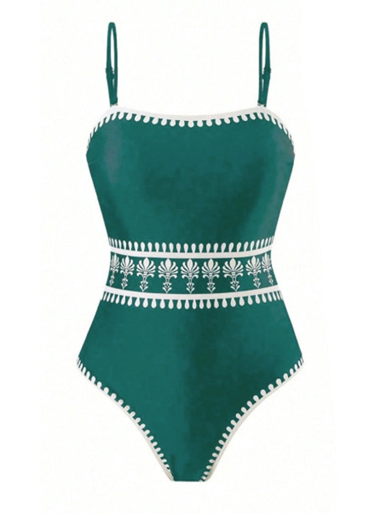 1930s Print One Piece Set Bikini Set 4