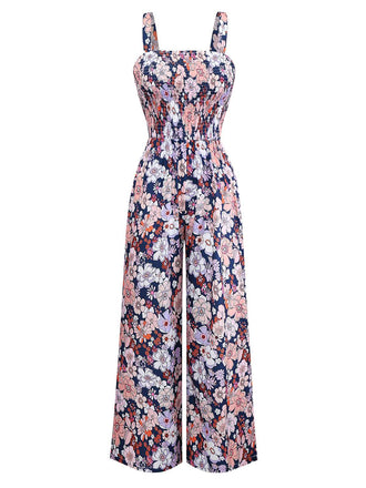 1970s Boho Floral Smocked Jumpsuit - vintage jumpsuit, retro fashion