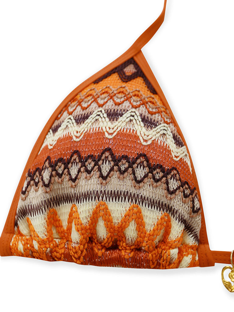 1970s Boho Geometric Knit Halter Bikini Set - vintage swimwear, retro swimsuit, pin-up style for vintage lovers